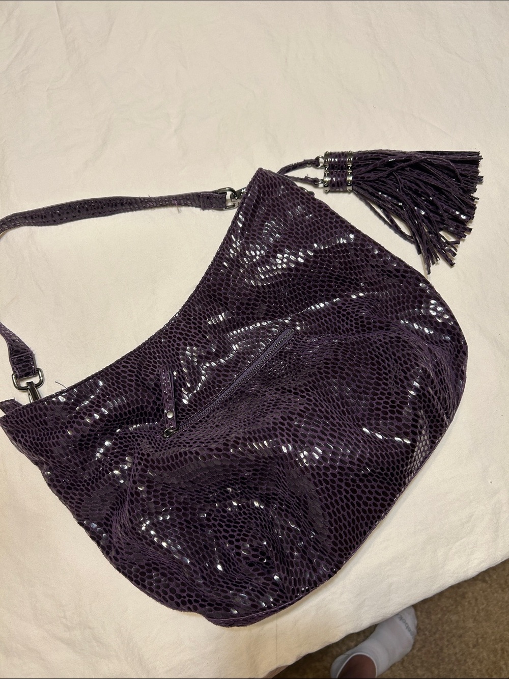 Sondra Roberts Shiny Textured Hobo Bag in Deep Purple